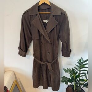 Vintage Preston & York Double Breasted Belted Trench Coat, Brown, Sz 6 Petite